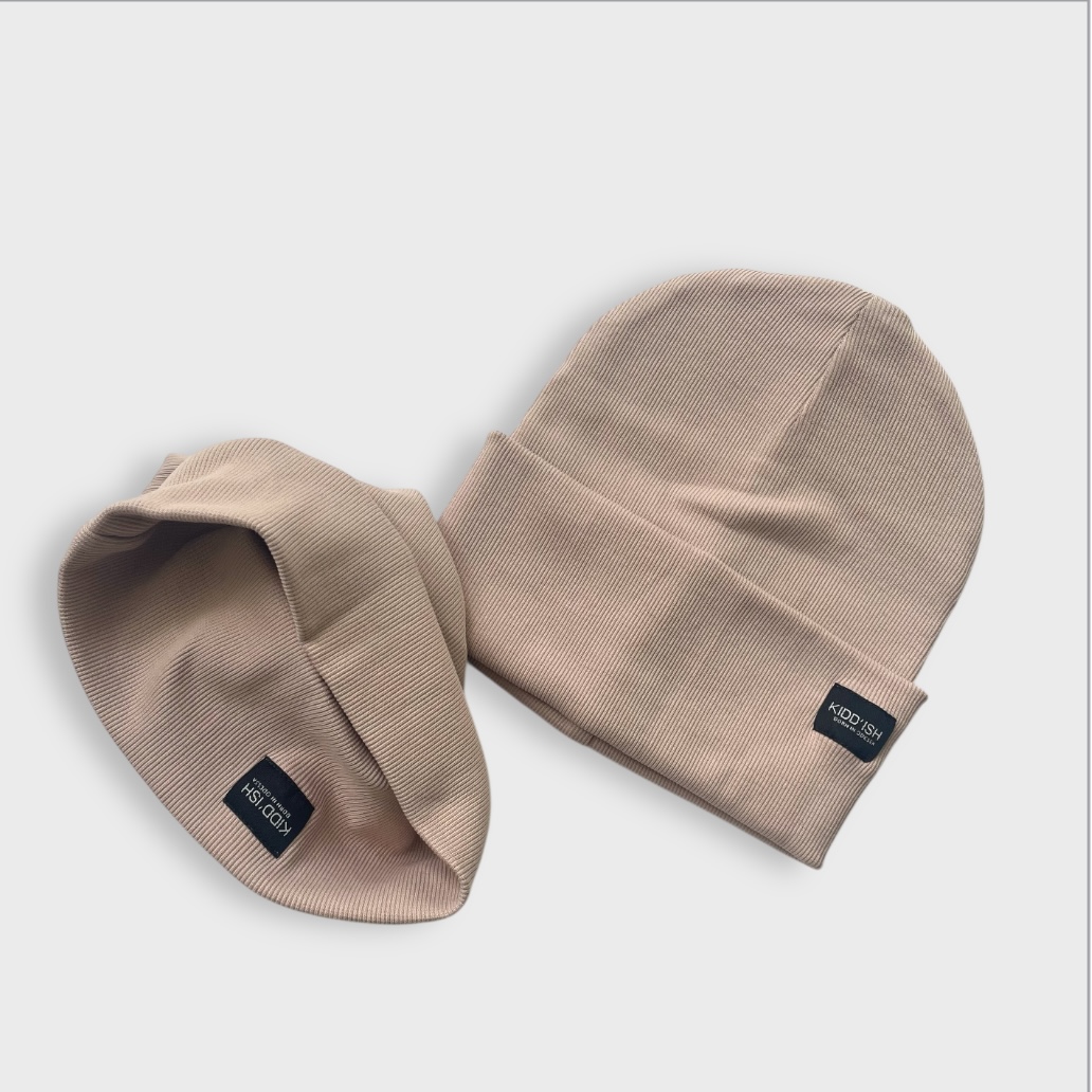 Шапка з підворотом та снуд - беж нюд