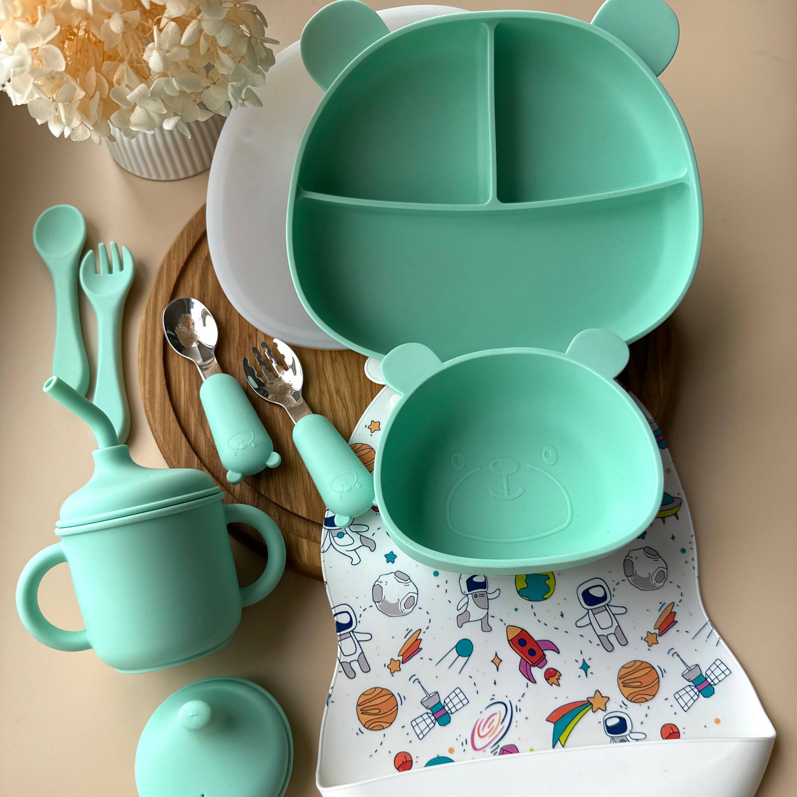 Набір силіконового посуду для прикорму BLW «Space Mint»