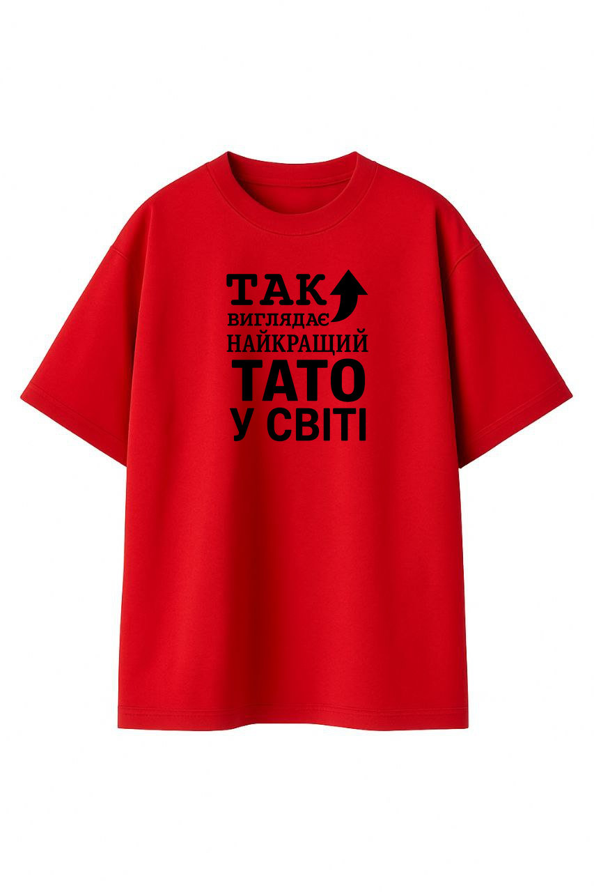ФУТБОЛКА ОВЕРСАЙЗ ЧЕРВОНА З ПРИНТОМ 