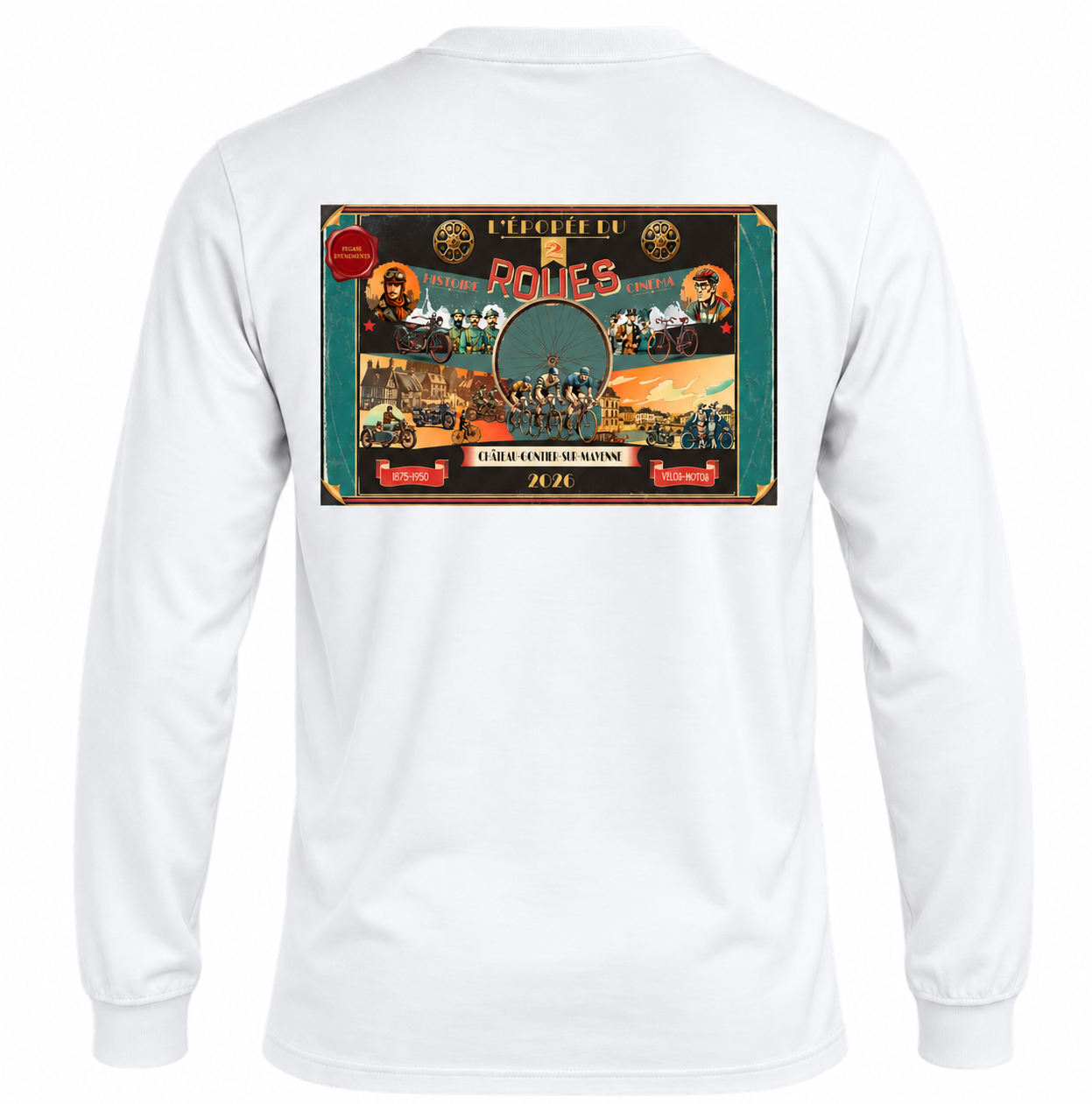 T-shirt manches longues Affiche – L’Épopée du 2 Roues - Blanc