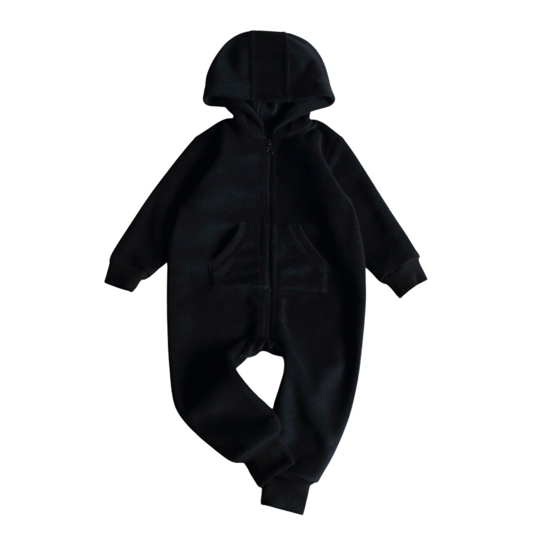 Чорний теплий флісовий дитячий ромпер