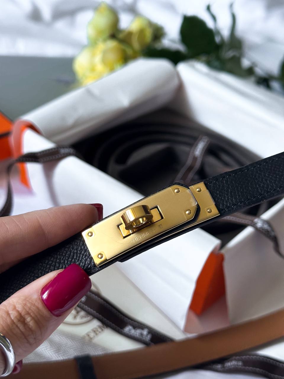 Hermes Kelly 18 Belt Black Leather