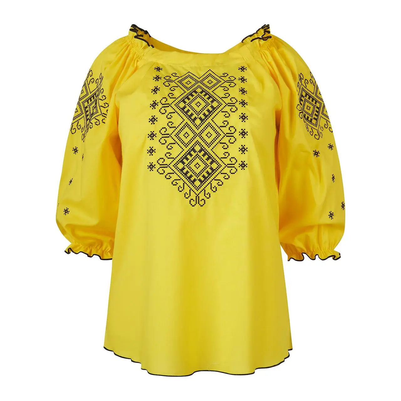Жіноча вишита сорочка з 3/4 рукавом жовта