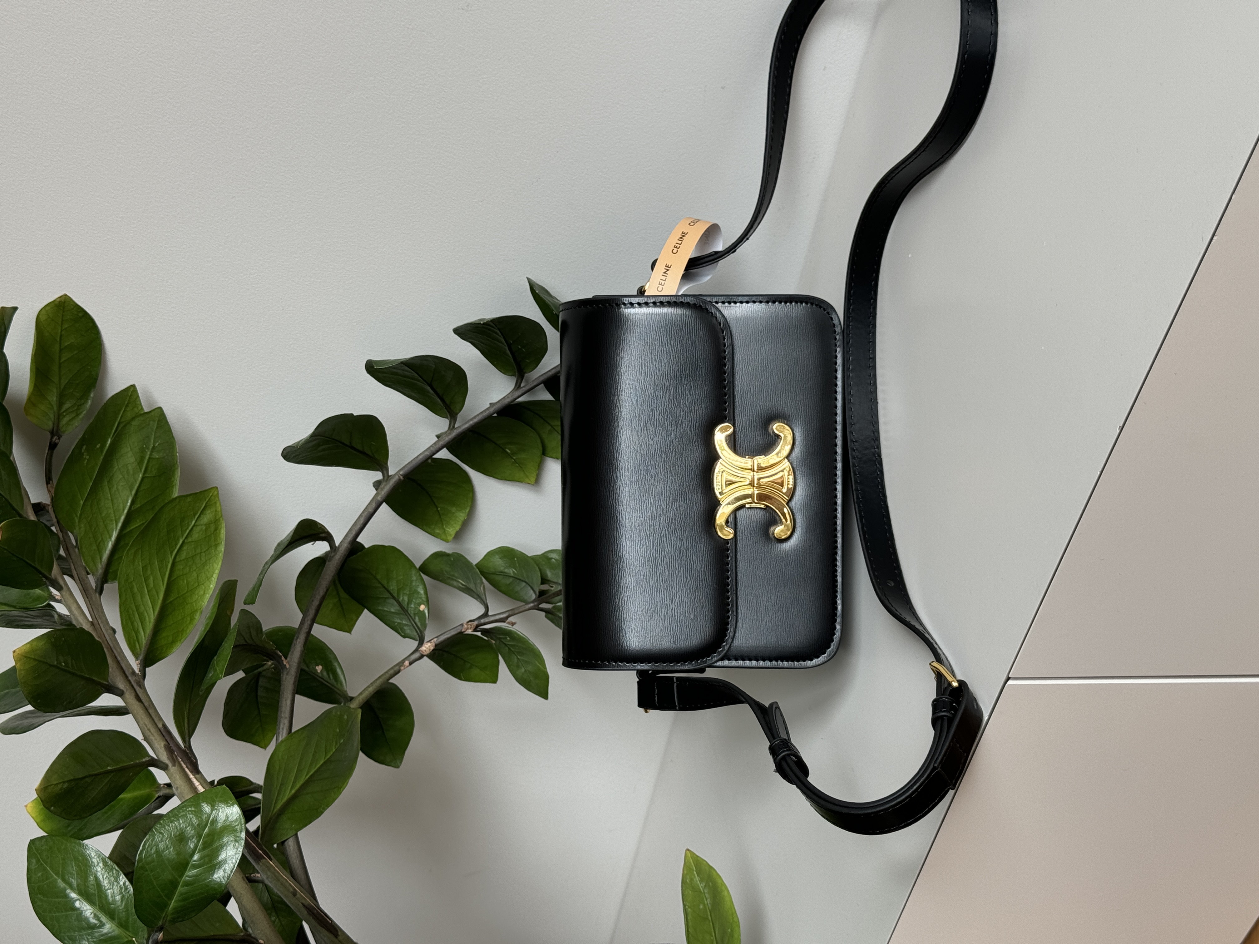 Celine Teen Triomphe Bag Black in Shiny Calfskin