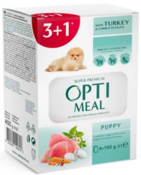 Оптіміл Акція Набір паучі для цуценят з індичкою та морквою 3+1