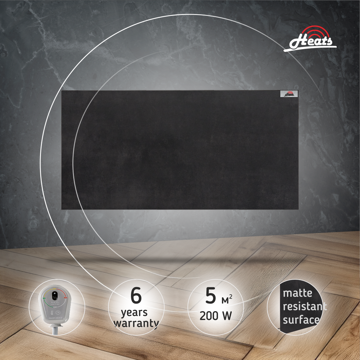 Ceramic Heater Heats 200 Anthracite with Plug-in Thermostat