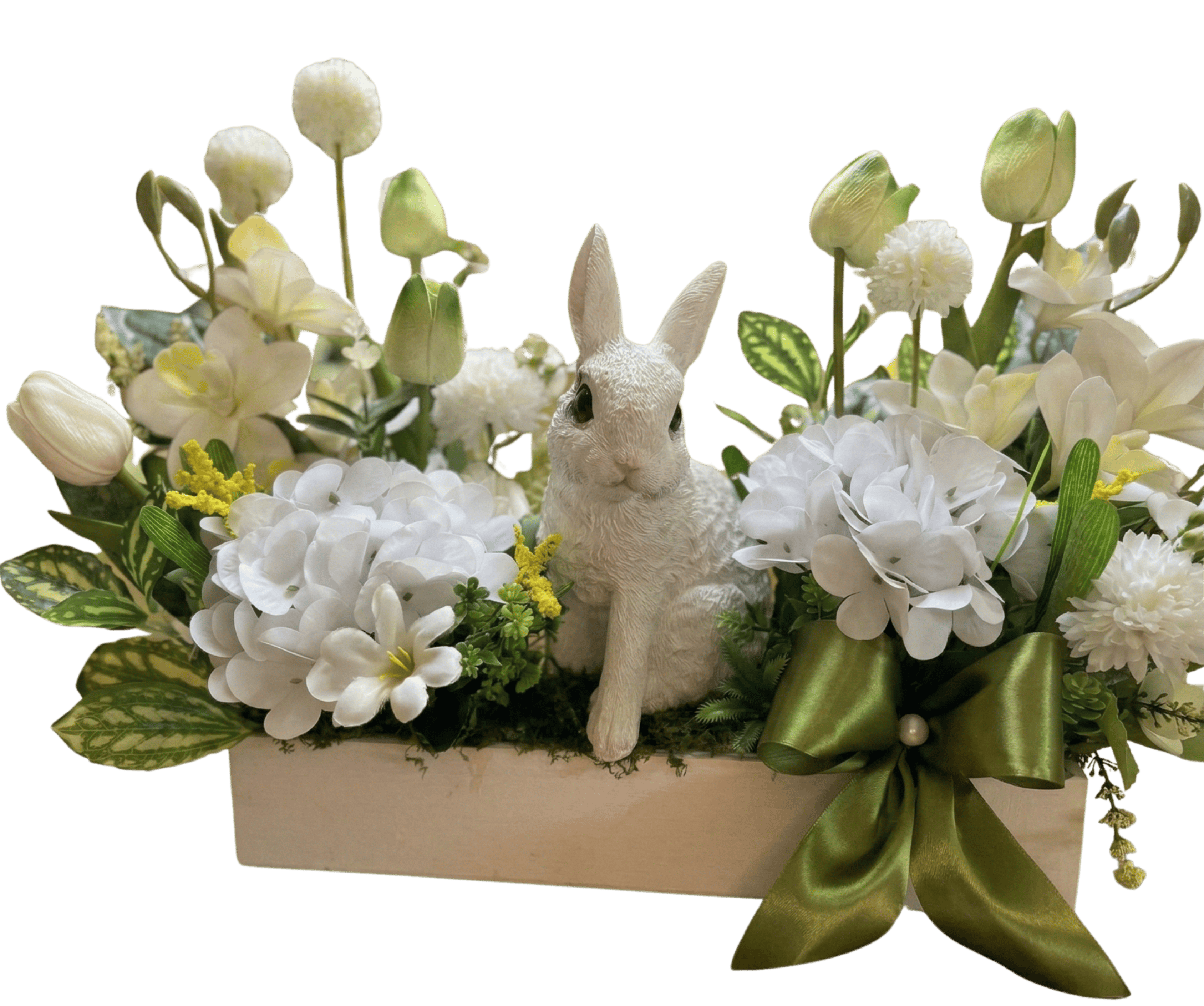 Húsvéti asztaldísz porcelán nyuszival (50x40 cm)