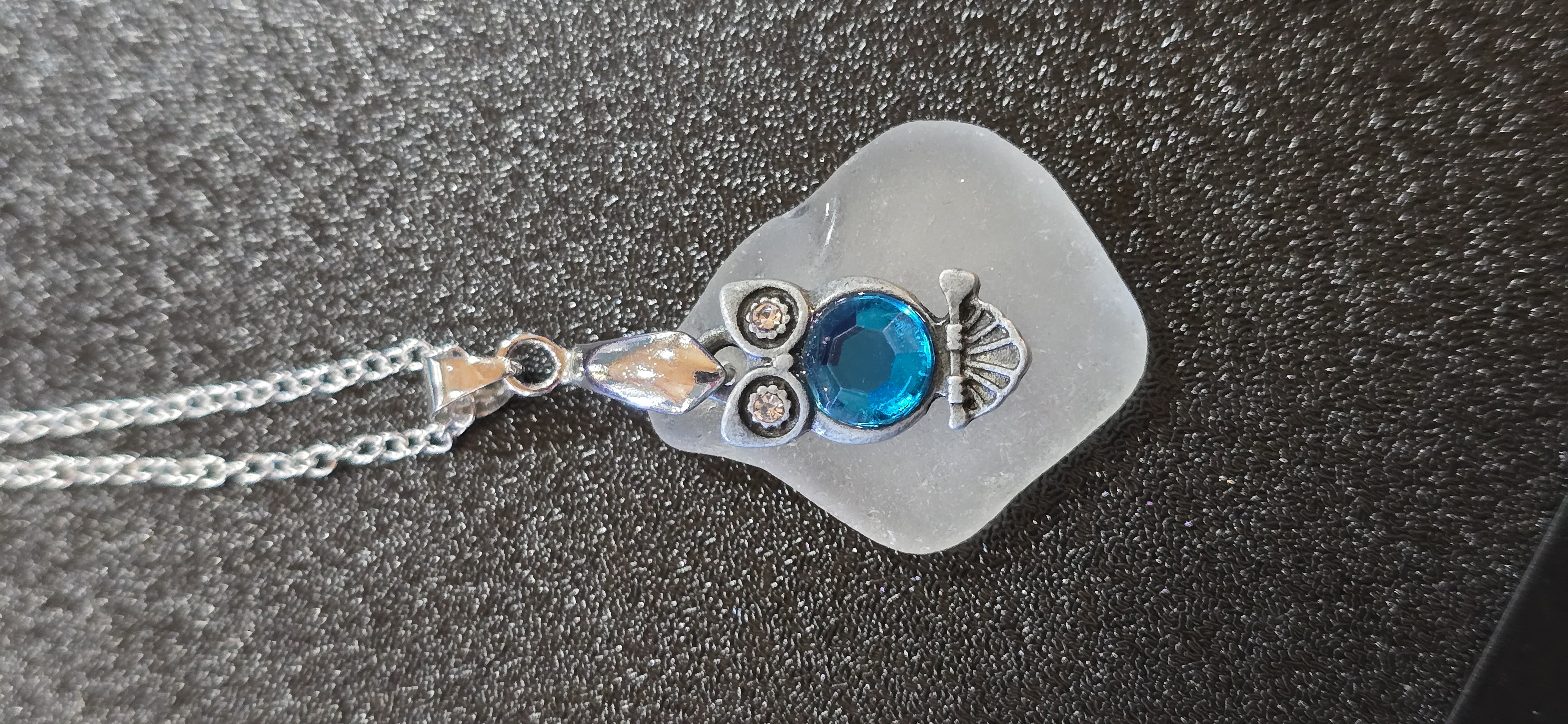 Teal Owl Sea Glass Necklace 