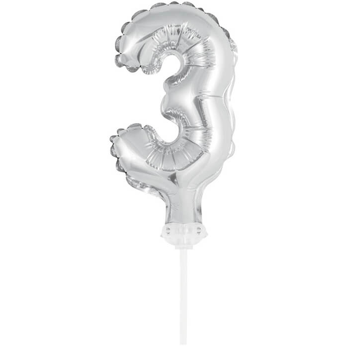 Цифра-топер у вигляді фольгованої кульки 3 срібло