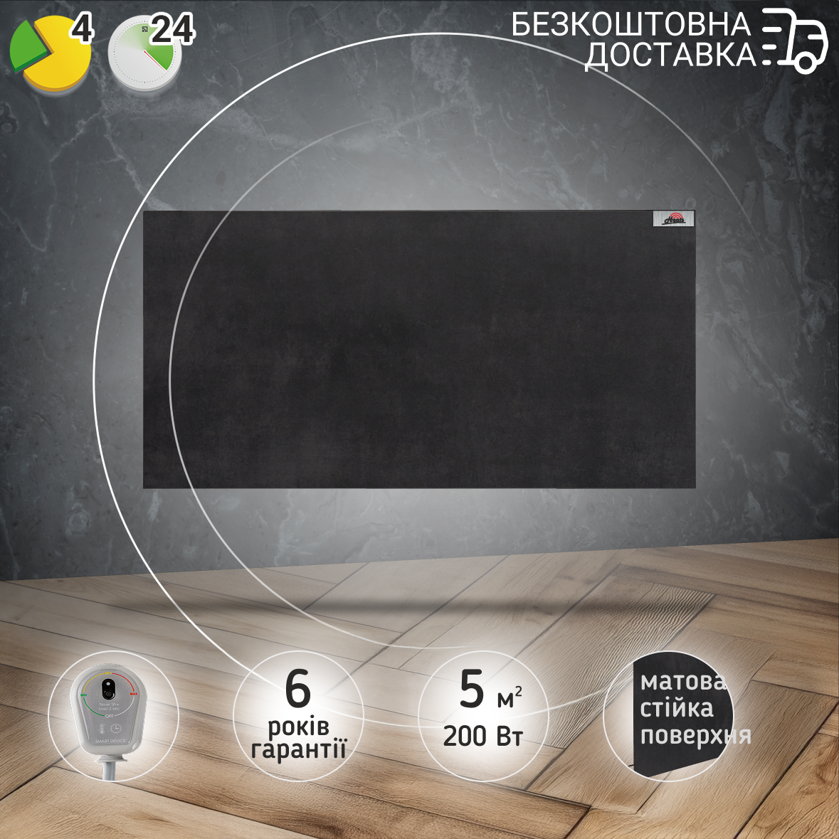 Керамічний обігрівач Heats 200 Anthracite з терморегулятором на вилці