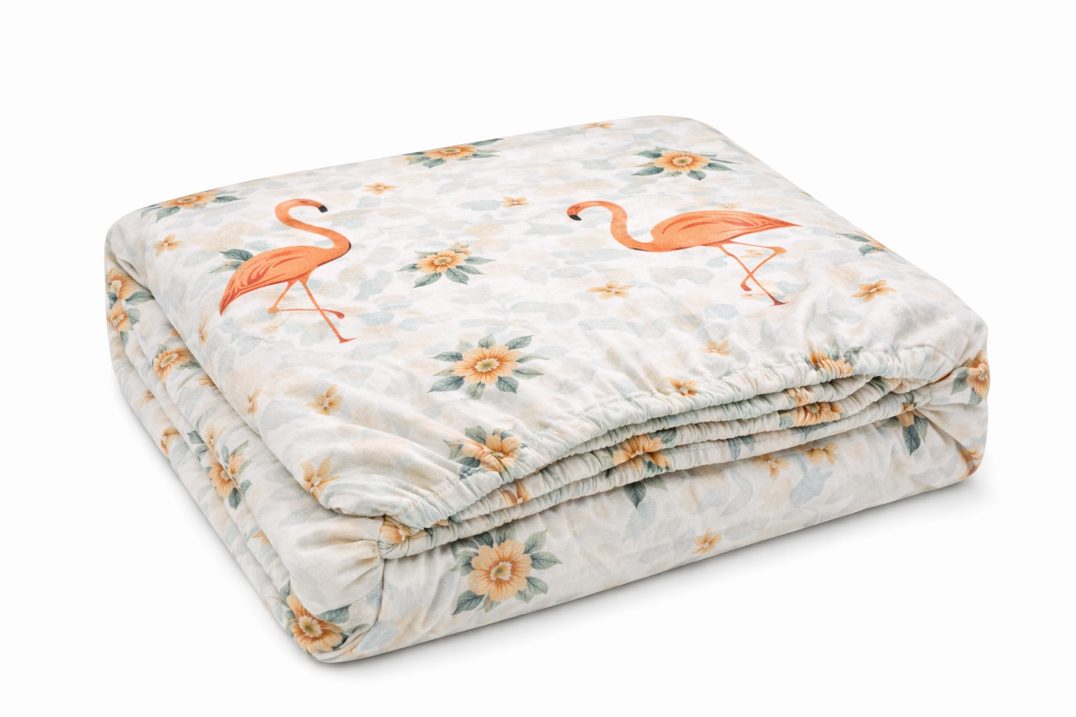Дитяче простирадло га гумці ранфорс принт "Фламінго, квіти"