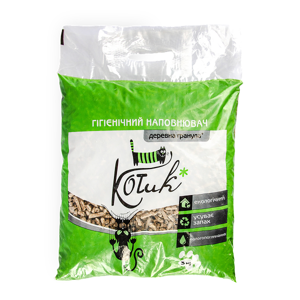 Наповнювач КОТиК деревний 3кг (сіра гранула)