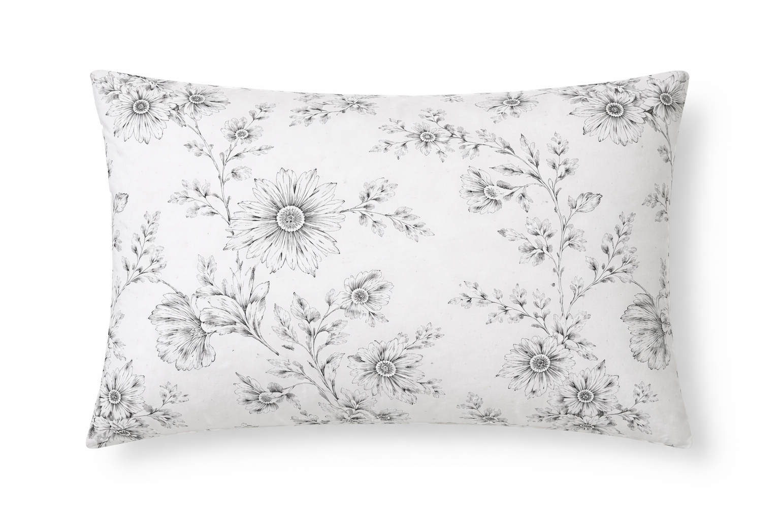 Наволочка ранфорс принт "Чорні  квіти на білому "