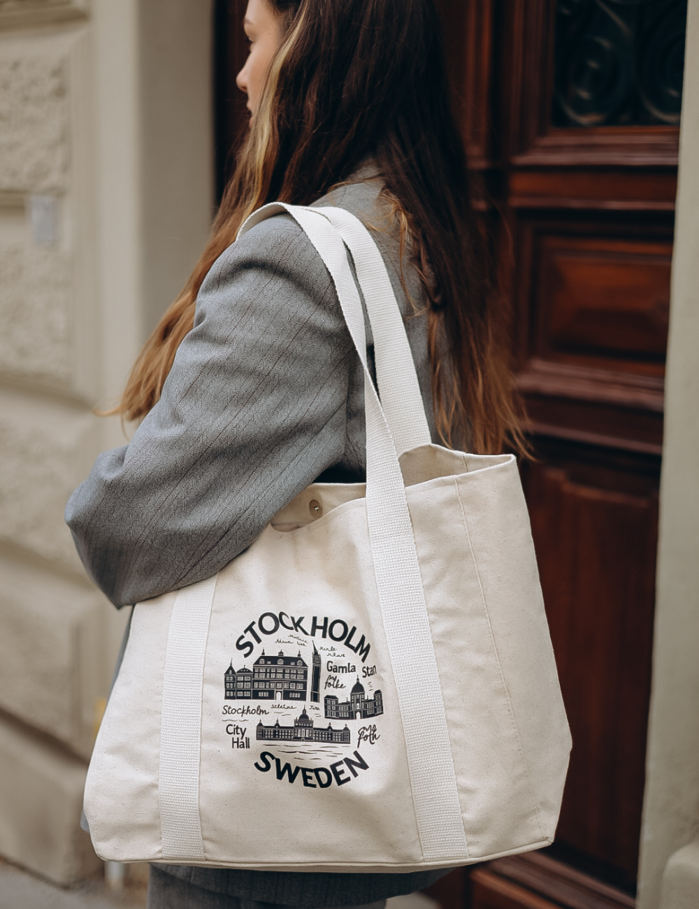 Shopper bag with Stockholm print