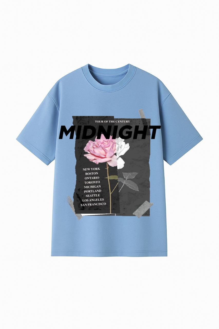 ФУТБОЛКА ОВЕРСАЙЗ БЛАКИТНА З ПРИНТОМ "ТРОЯНДА 1"