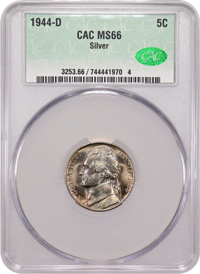 1944-D 5C CACG MS66 Silver War Nickel