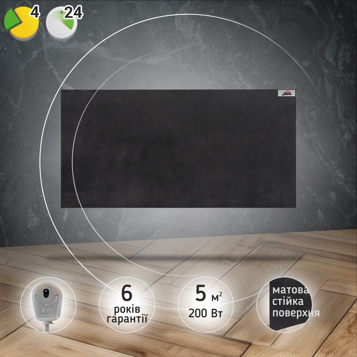 Керамічний обігрівач Heats 200 Anthracite з терморегулятором на вилці