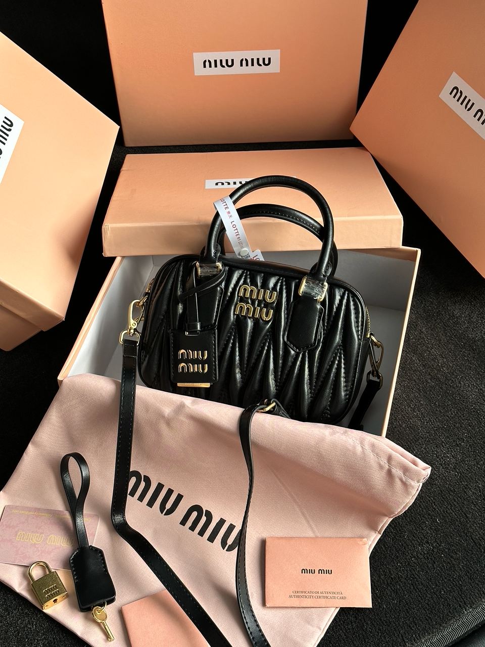 Miu Miu Arcadie Matelassé Nappa Leather Bag Black