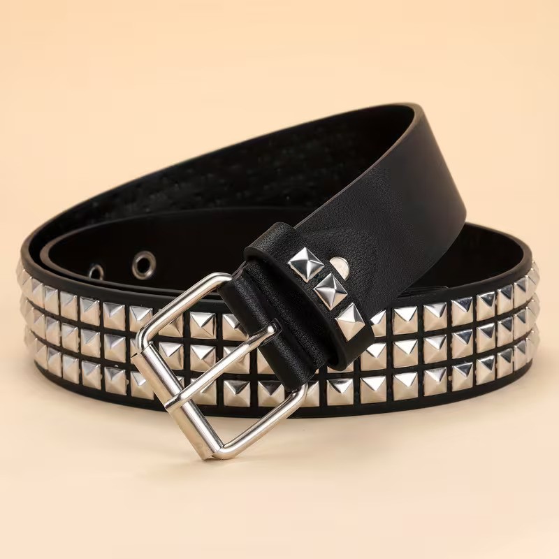 1pc PU Leather Rivet Pin Buckle Belt, Funky Handsome Belt For Men