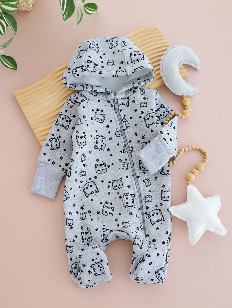 Комбінезон для новонародженого з трикотажу на меху (тканина трикотаж на хутрі)