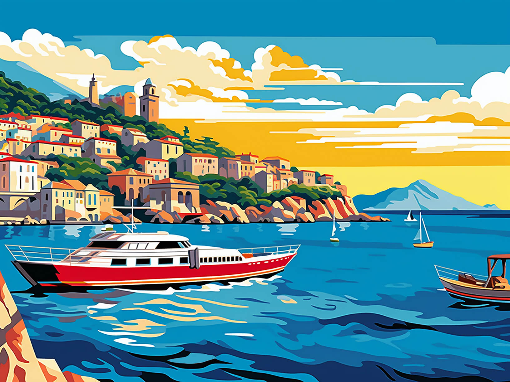 Mediterranean coast, 140x180 cm, original acrylic painting on canvas