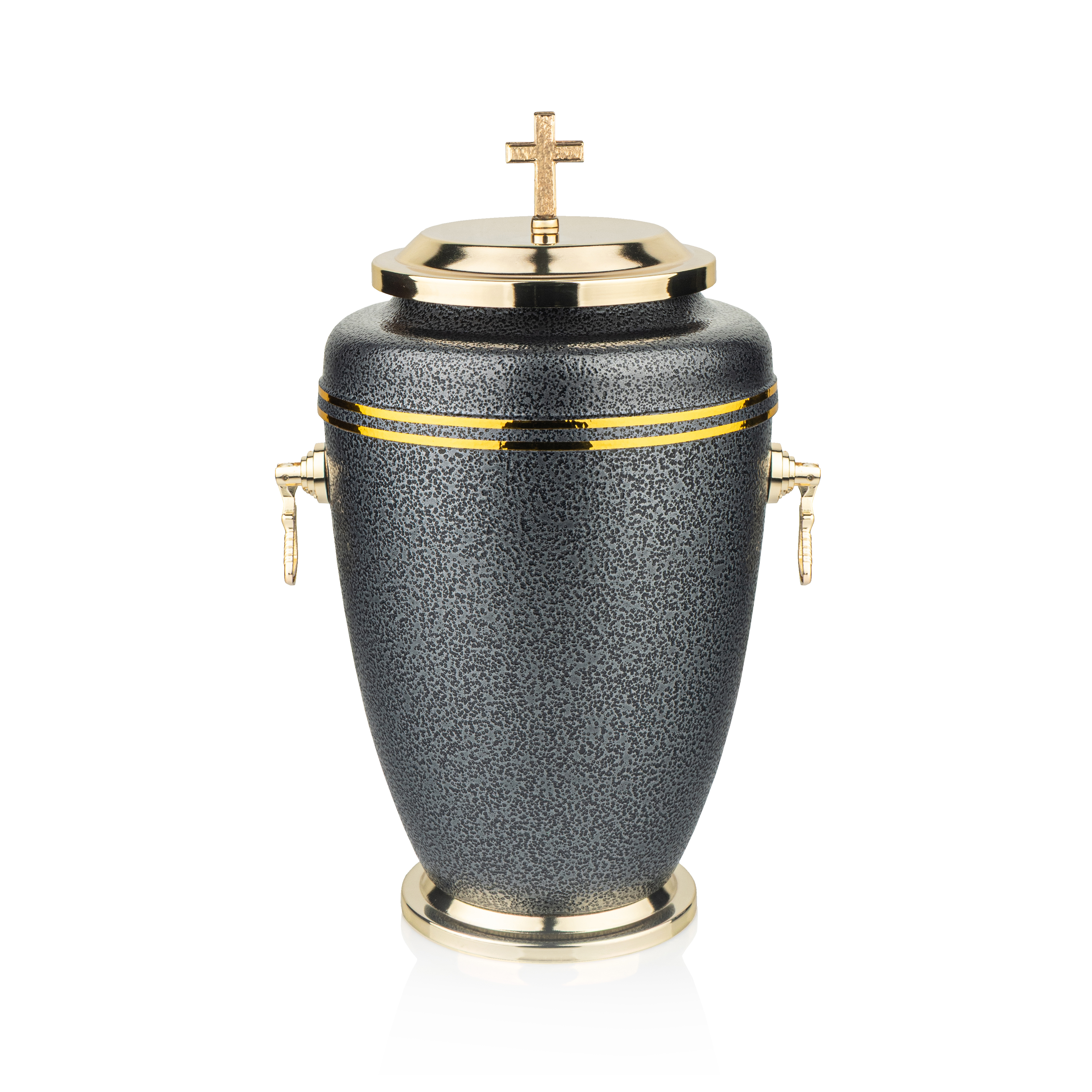 Урна ритуальна металева, сіра з золотим декором