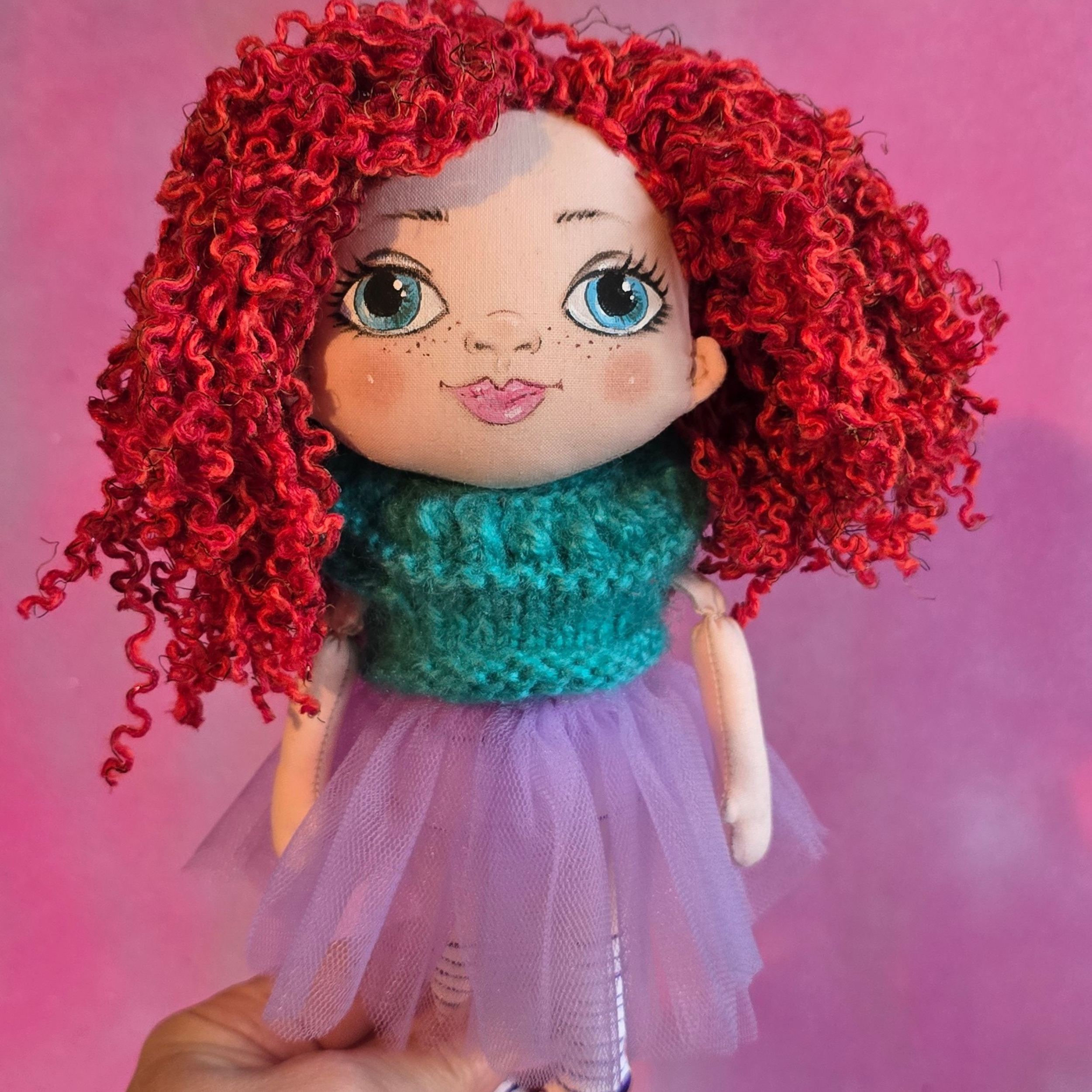 Textile red curly hair doll