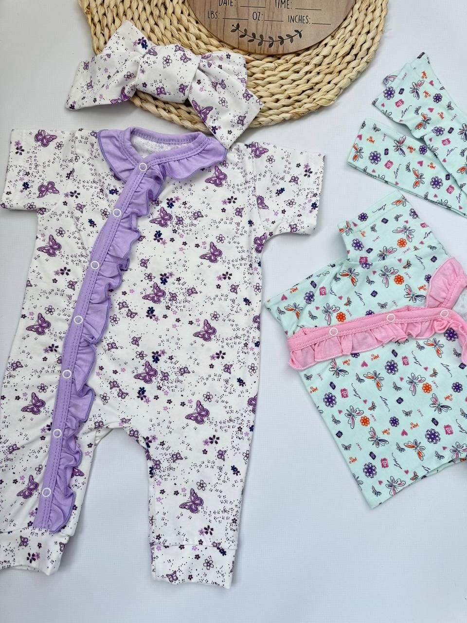 Комплект для новонародженої дівчинки  Пісочник + Пов’язка на голову