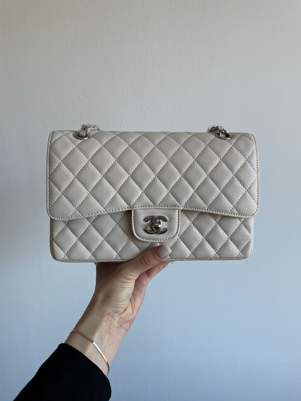 Chanel Classic 2.55 Medium Double Flap in White/Silver
