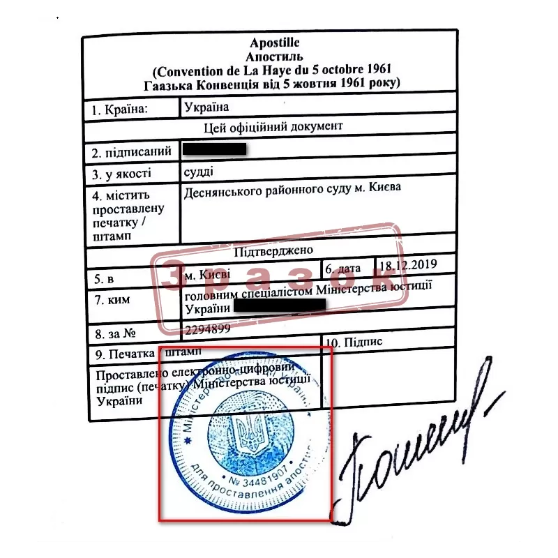 Апостиль на свідоцтві про розірвання шлюбу