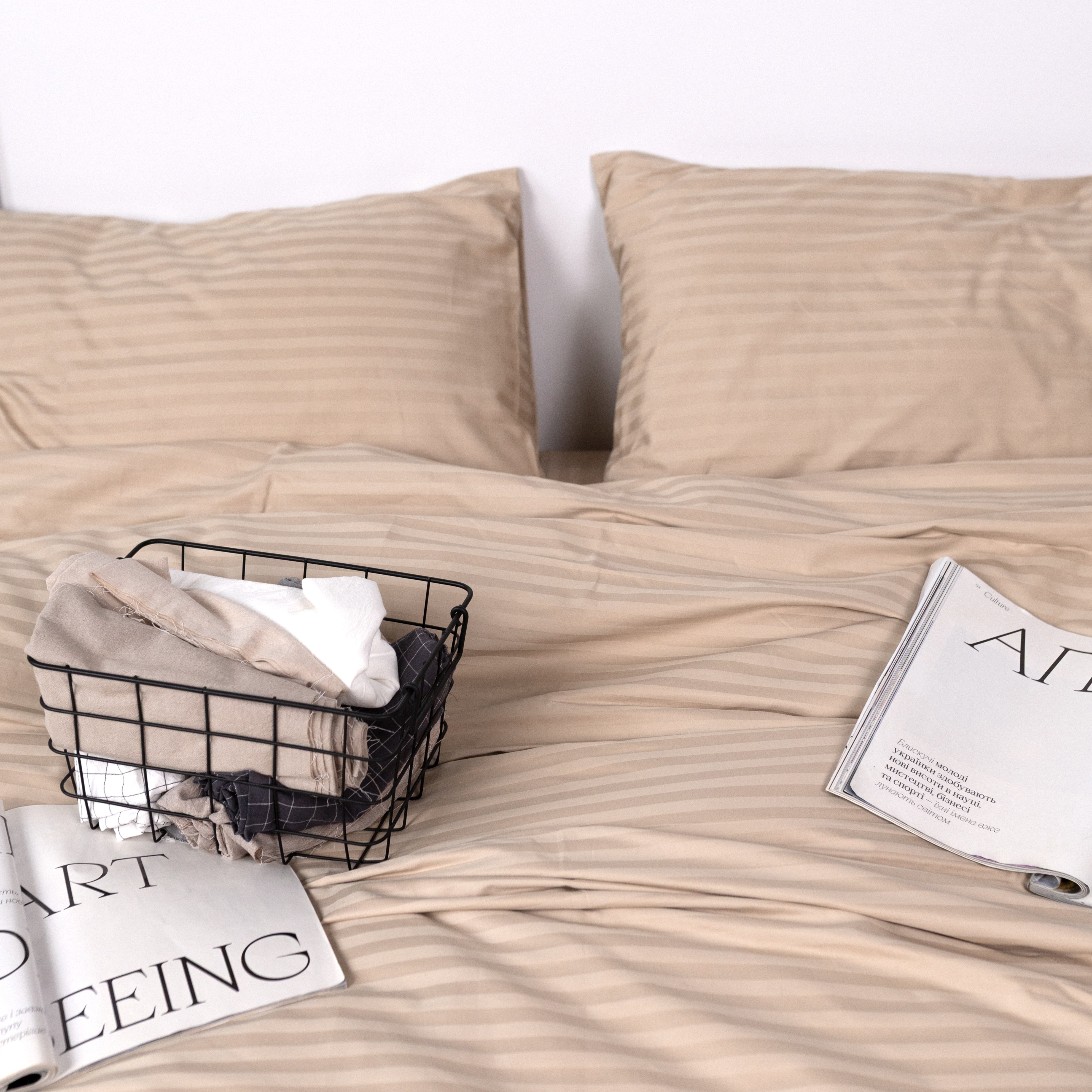 Постільний комплект Страйп сатин Беж