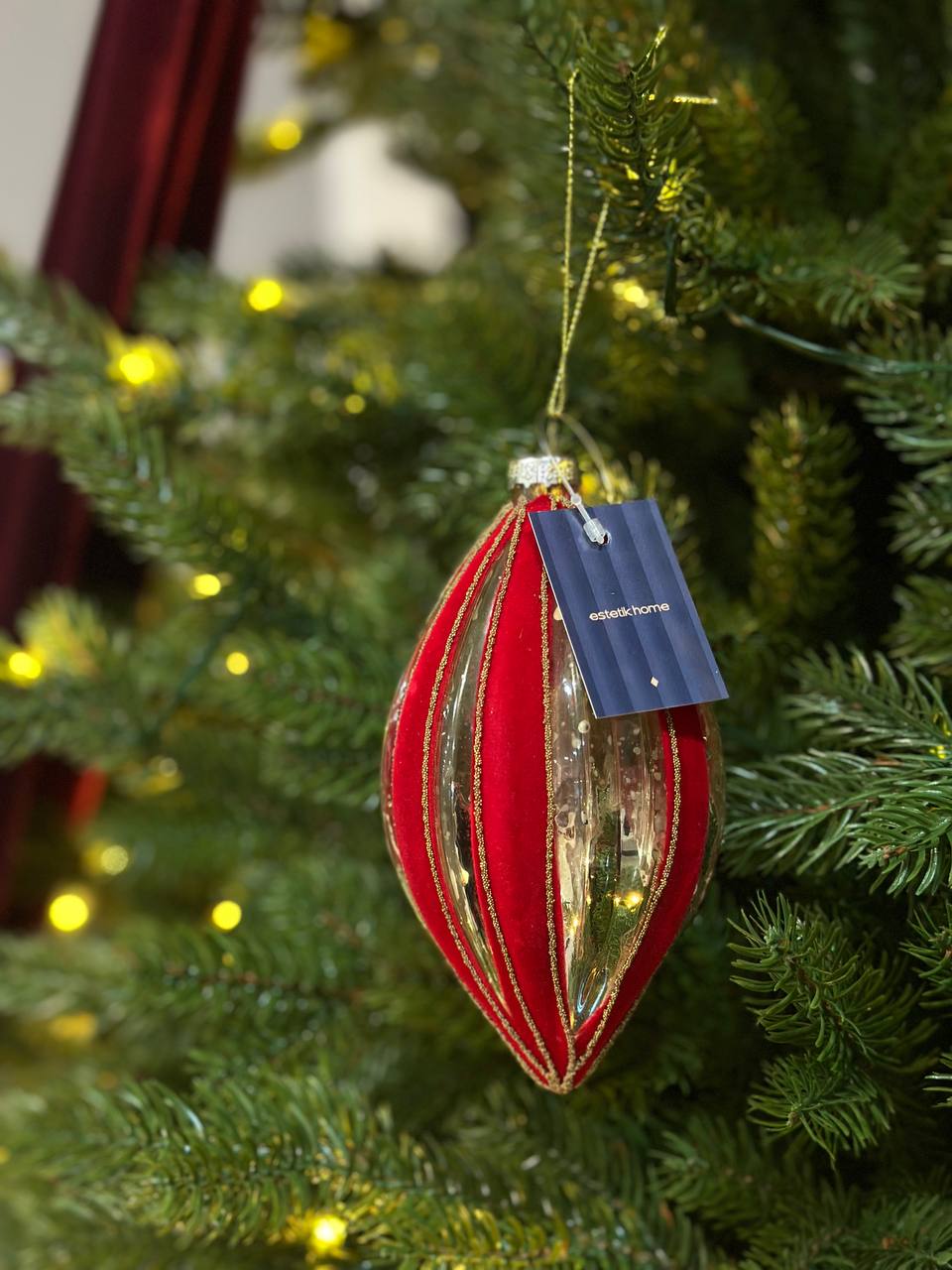 Ялинкова прикраса рельєфної форми "Червоний оксамит" 15 см