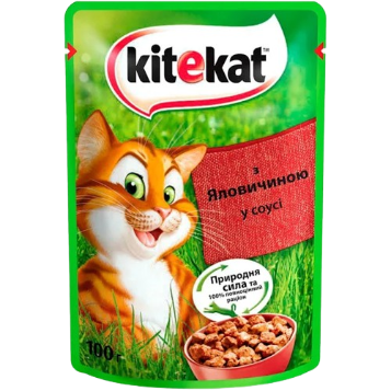 Вологий корм для котів Кітікет (Kitekat) з яловичиною в соусі, 100 г