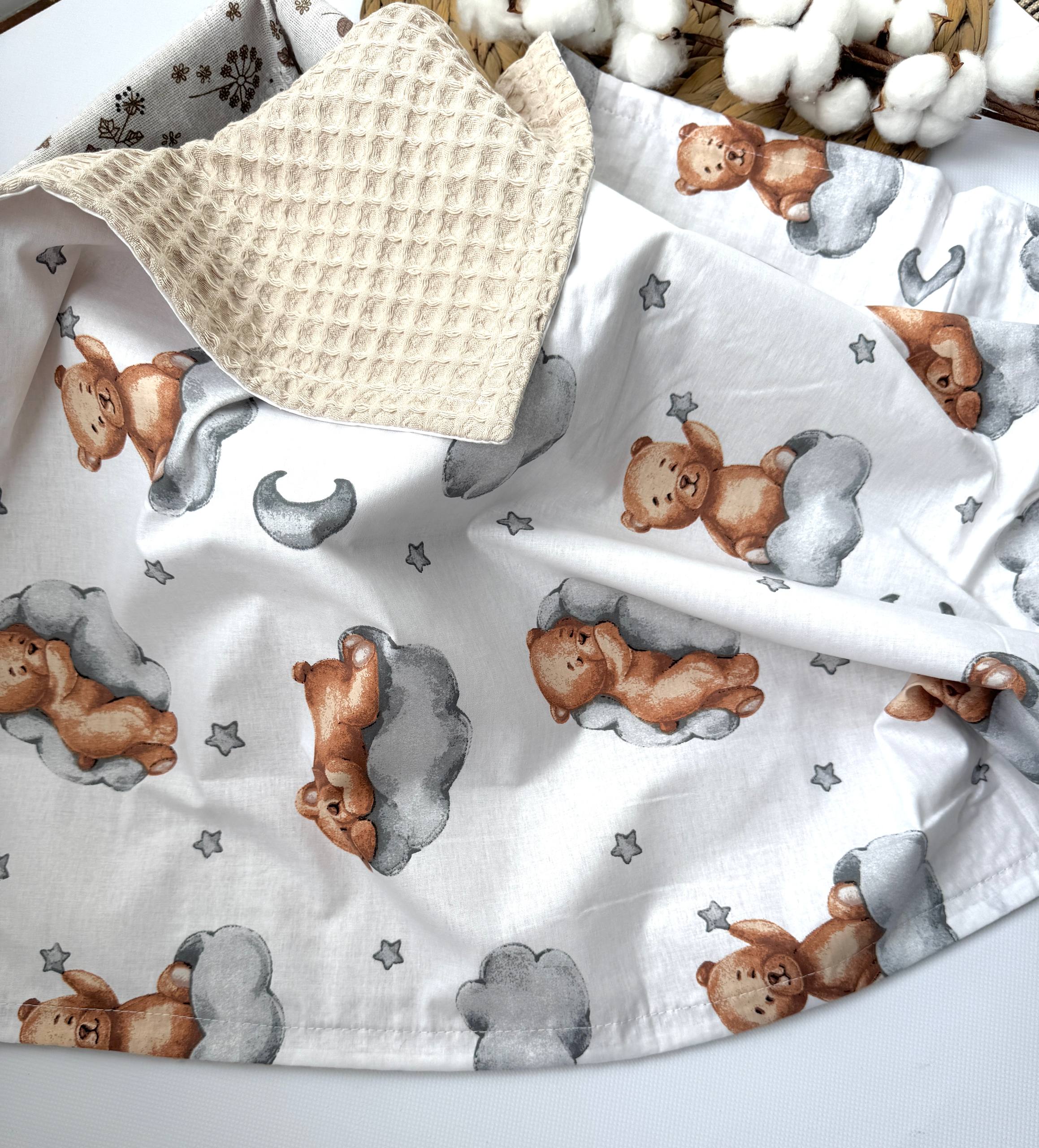 Плед для немовляти в коляску з вафельної тканини та бавовни 80х70