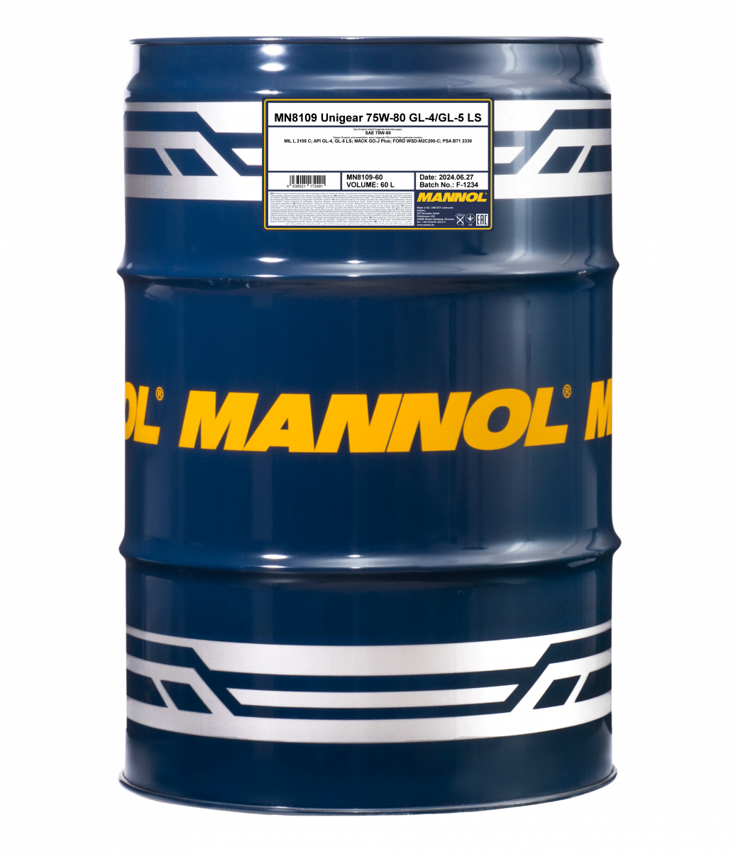Трансмісійна олива на синтетичній основі MANNOL Unigear 75W80 GL-4/5 LS. 60.0л