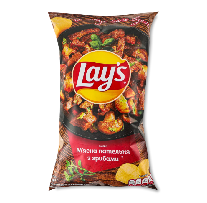 Чіпси Lay's картопляні зі смаком «М'ясна пательня з грибами» (120г)