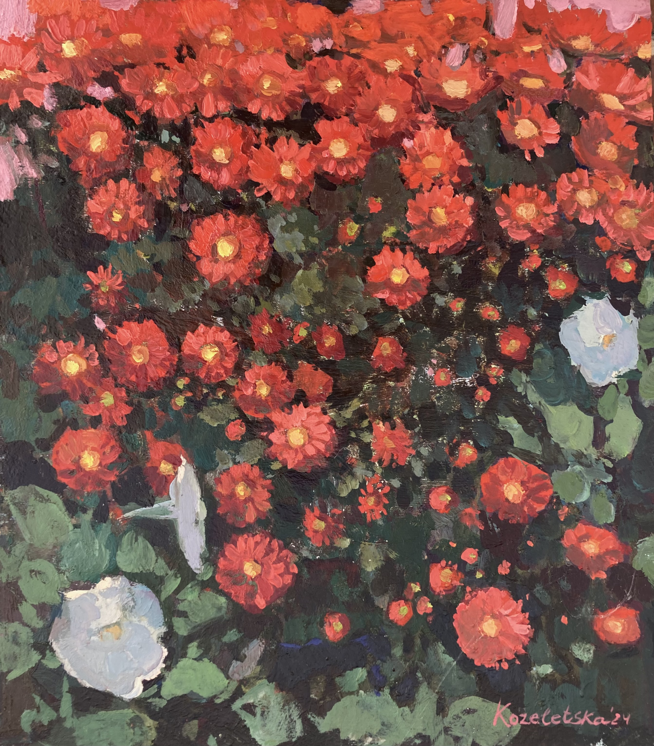 Chrysanthemums, 2024, 30х30,5 cm, oil, cardboard