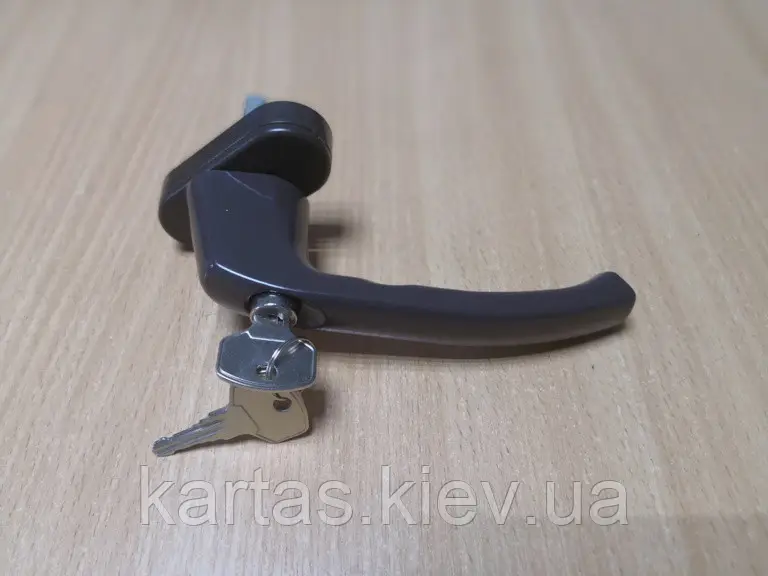 Ручка віконна із замком (анти дітки) коричнева Україна