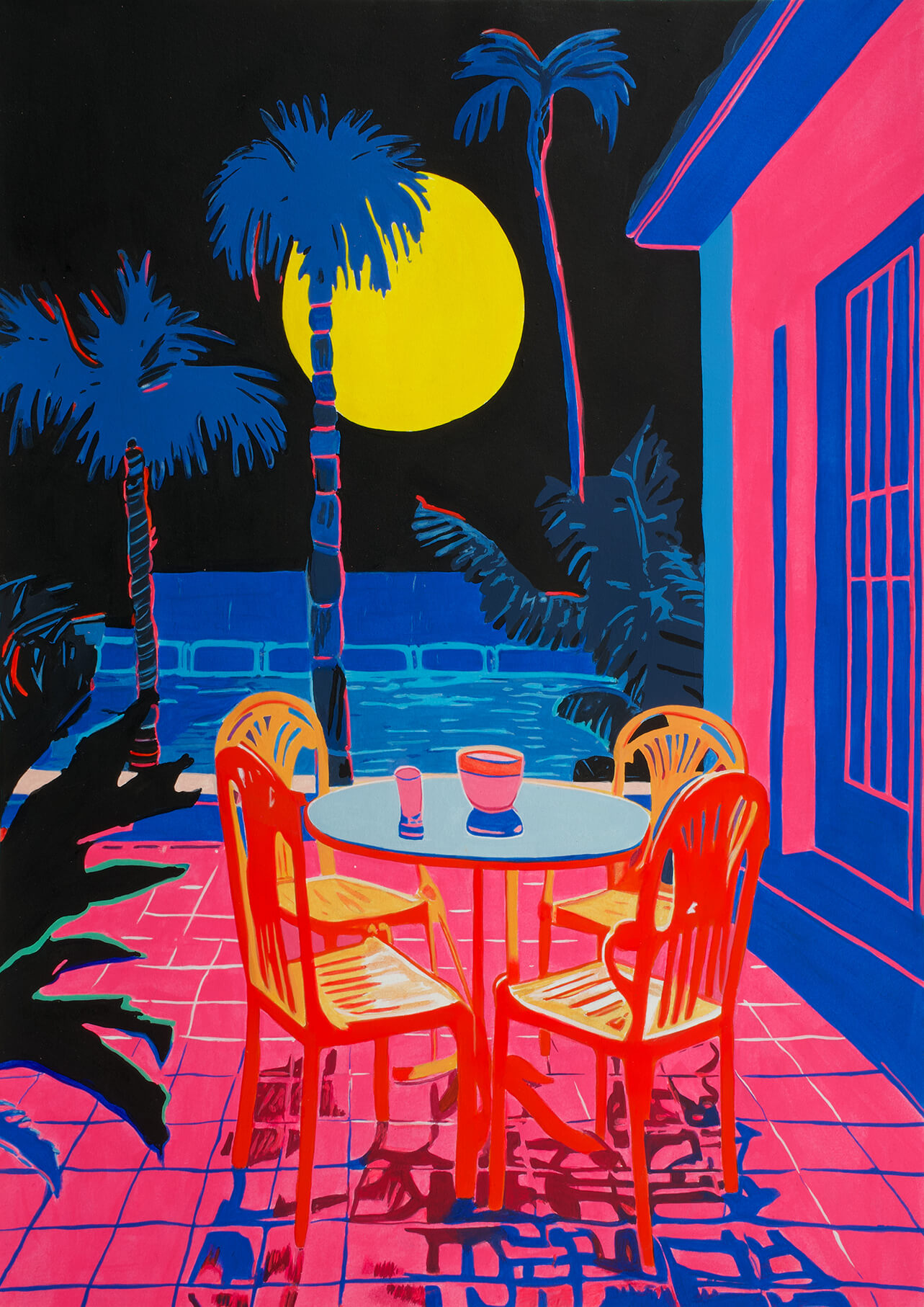 Neon evening, 42x30 cm original acrylic painting on paper