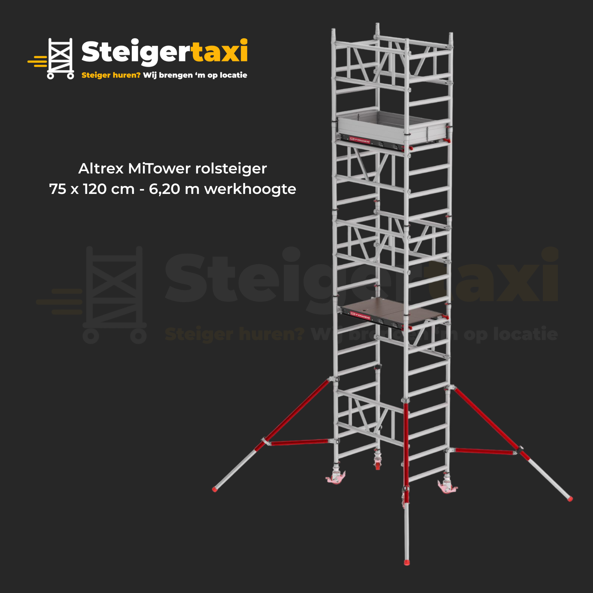 Altrex MiTower rolsteiger huren 75 x 120 cm - 6,20 m werkhoogte