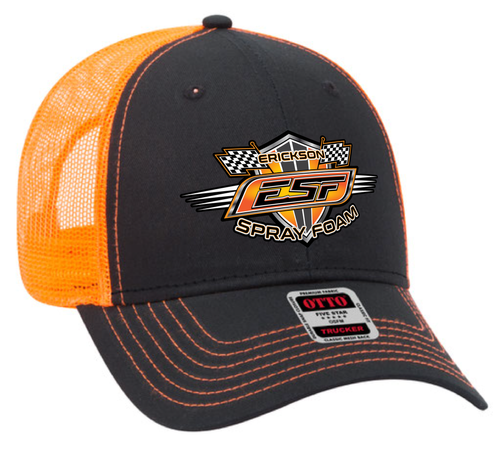 Black & Orange Mesh Badge Logo Trucker Hat