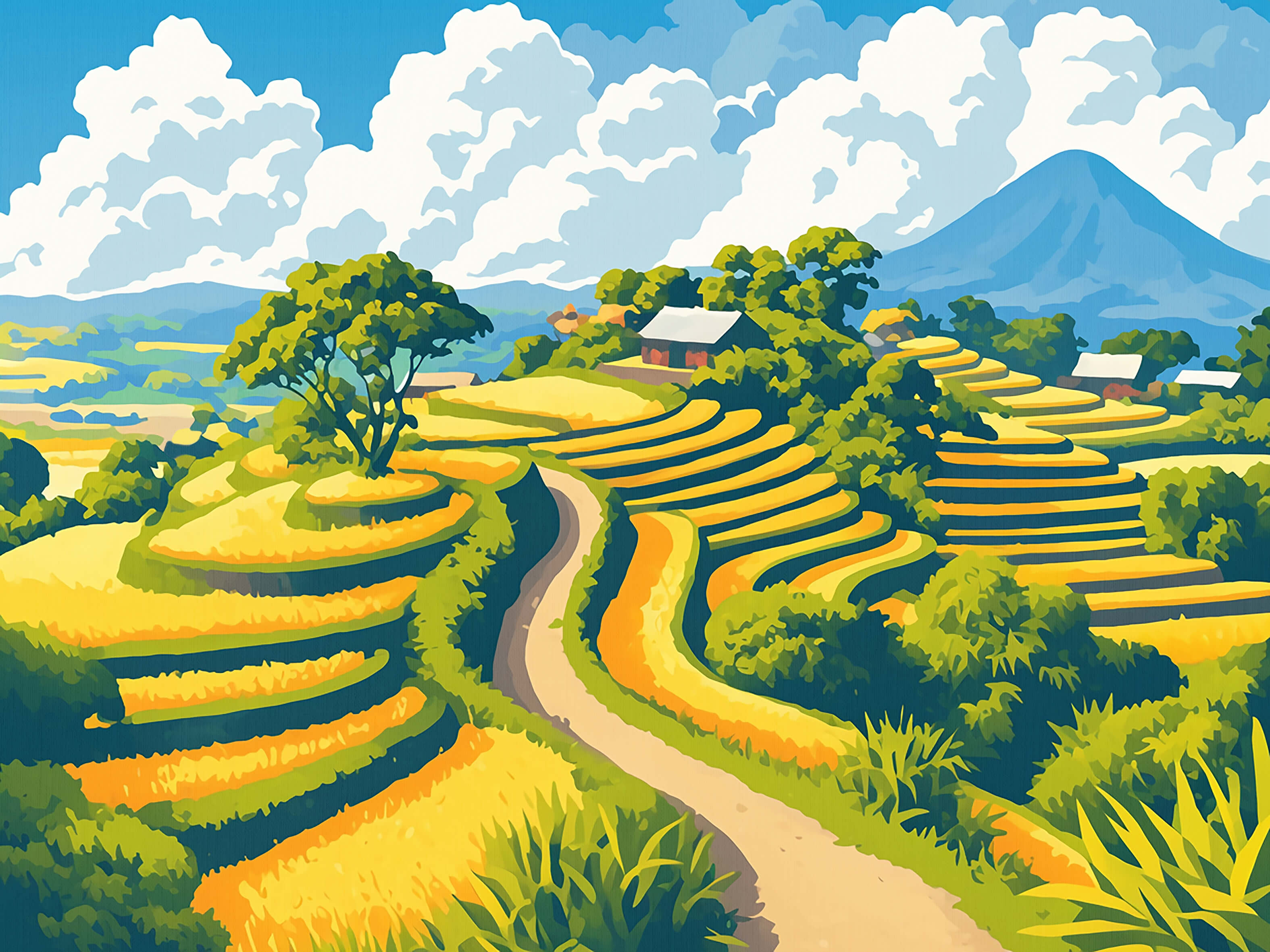 Rice terraces II, 60x80 cm, original acrylic painting on canvas