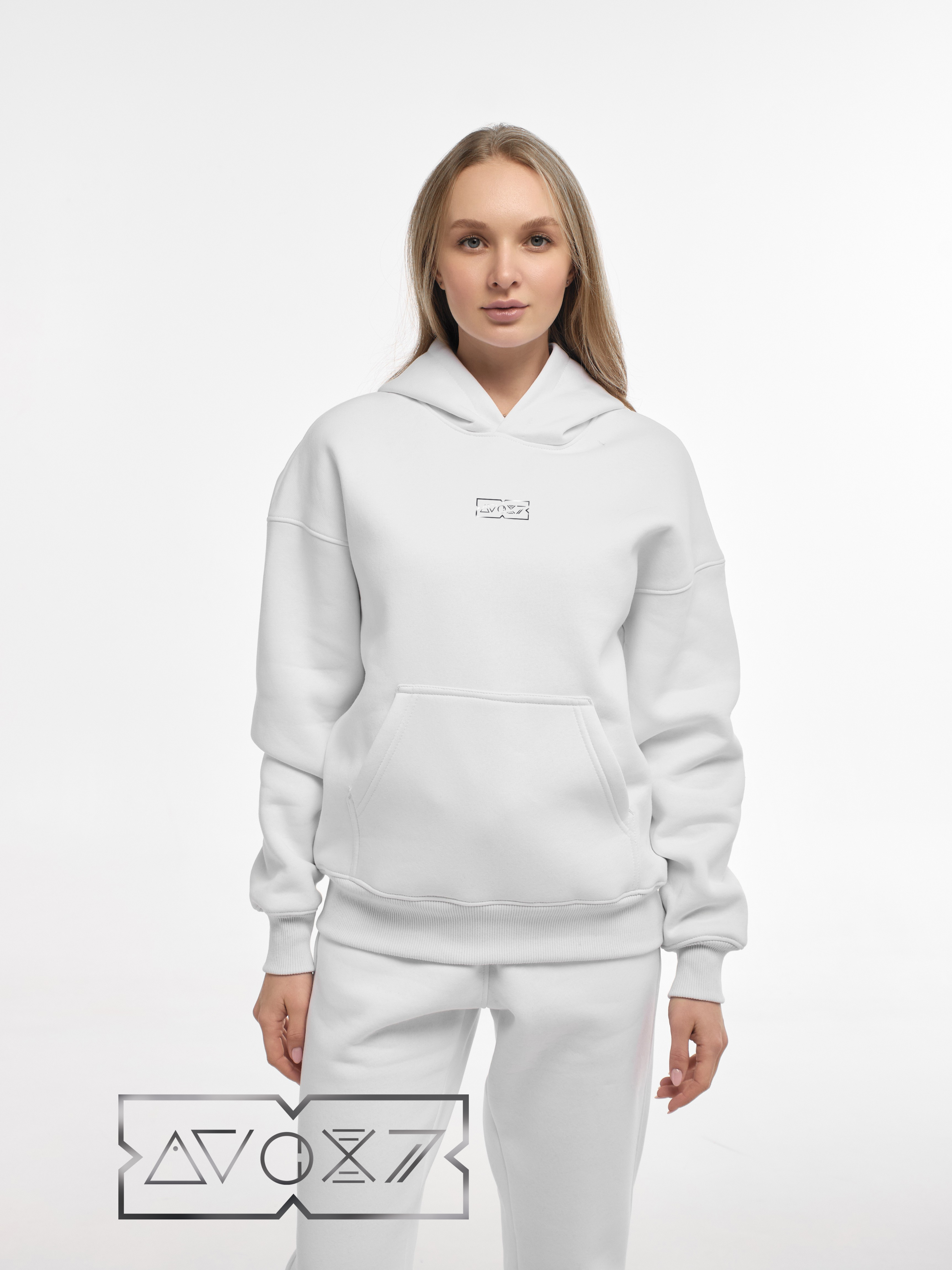 HOODIE "AVOX7" | POCKET | WHITE EMOTION | XH1