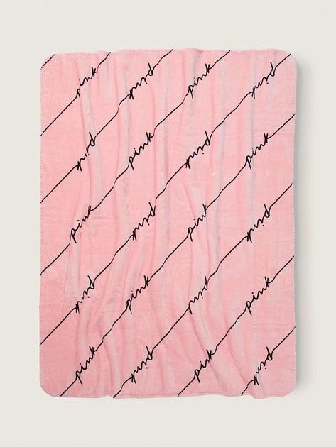 Флісовий Плед Ковдра VS Plush Fleece Blanket рожевий з надписами 127*152см