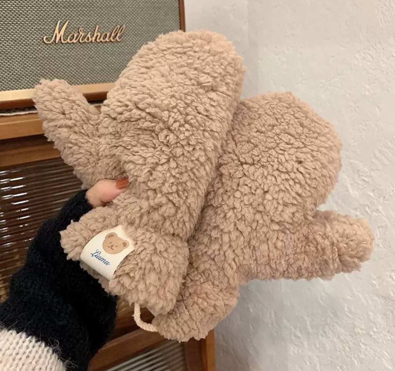 Теплі рукавички пухнасті Тедді, коричневі