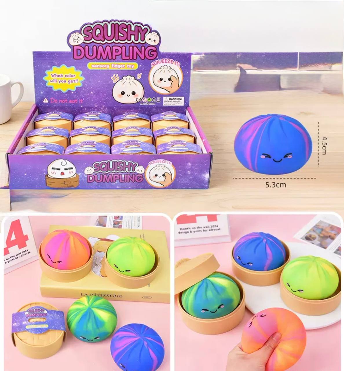 Трендовий сквіш антистрес Хінкалі у пароварці, Squishy Dumpling Stress Ball, пельмень, різнокольоровий,1 шт