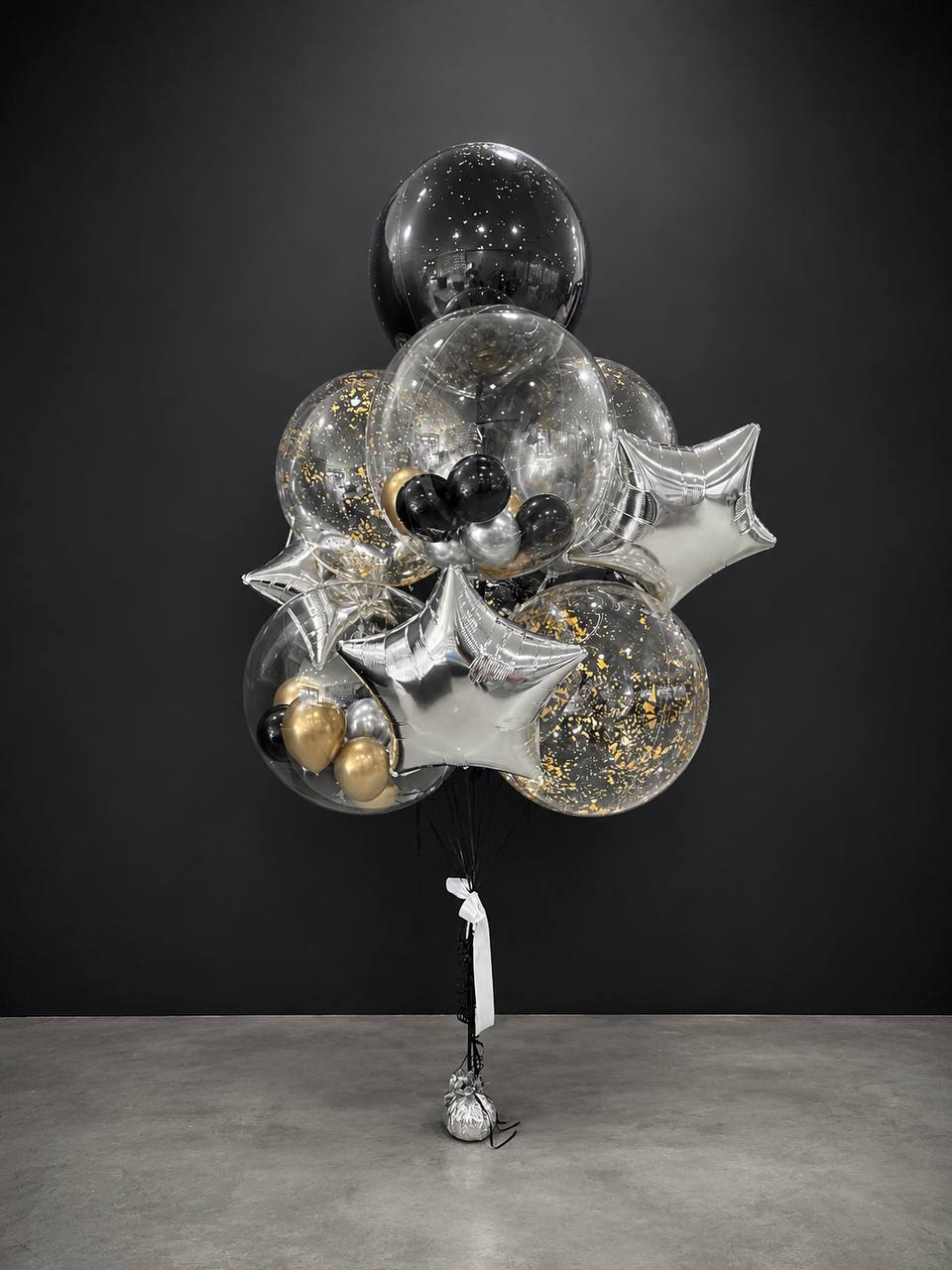 Luxury Black, Gold & Silver Balloon Bouquet