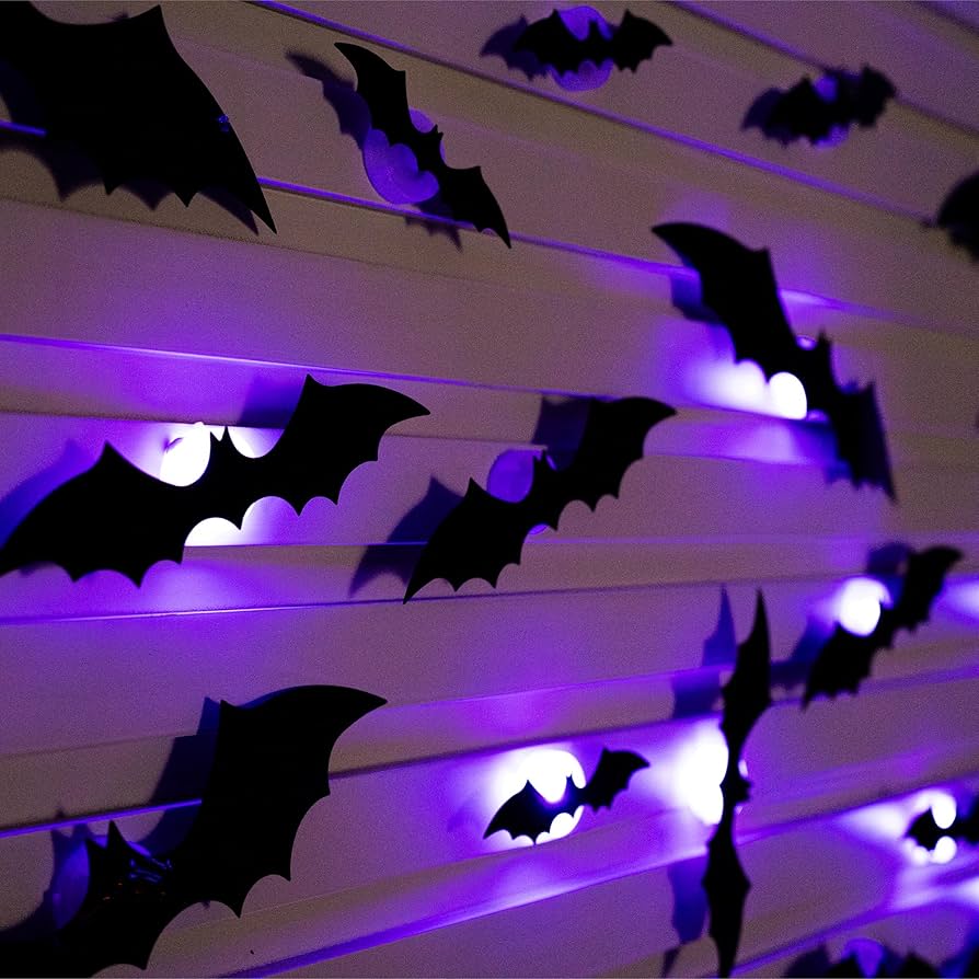 LED-світильники у вигляді кажанів для декору на Хелловін, Halloween 12шт