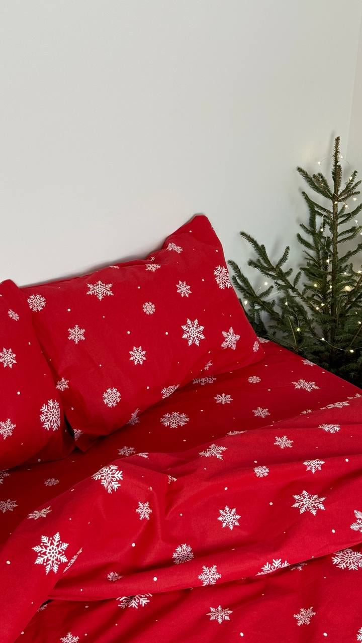 Комплект постільної білизни Фланель (байка) сніжинка червона