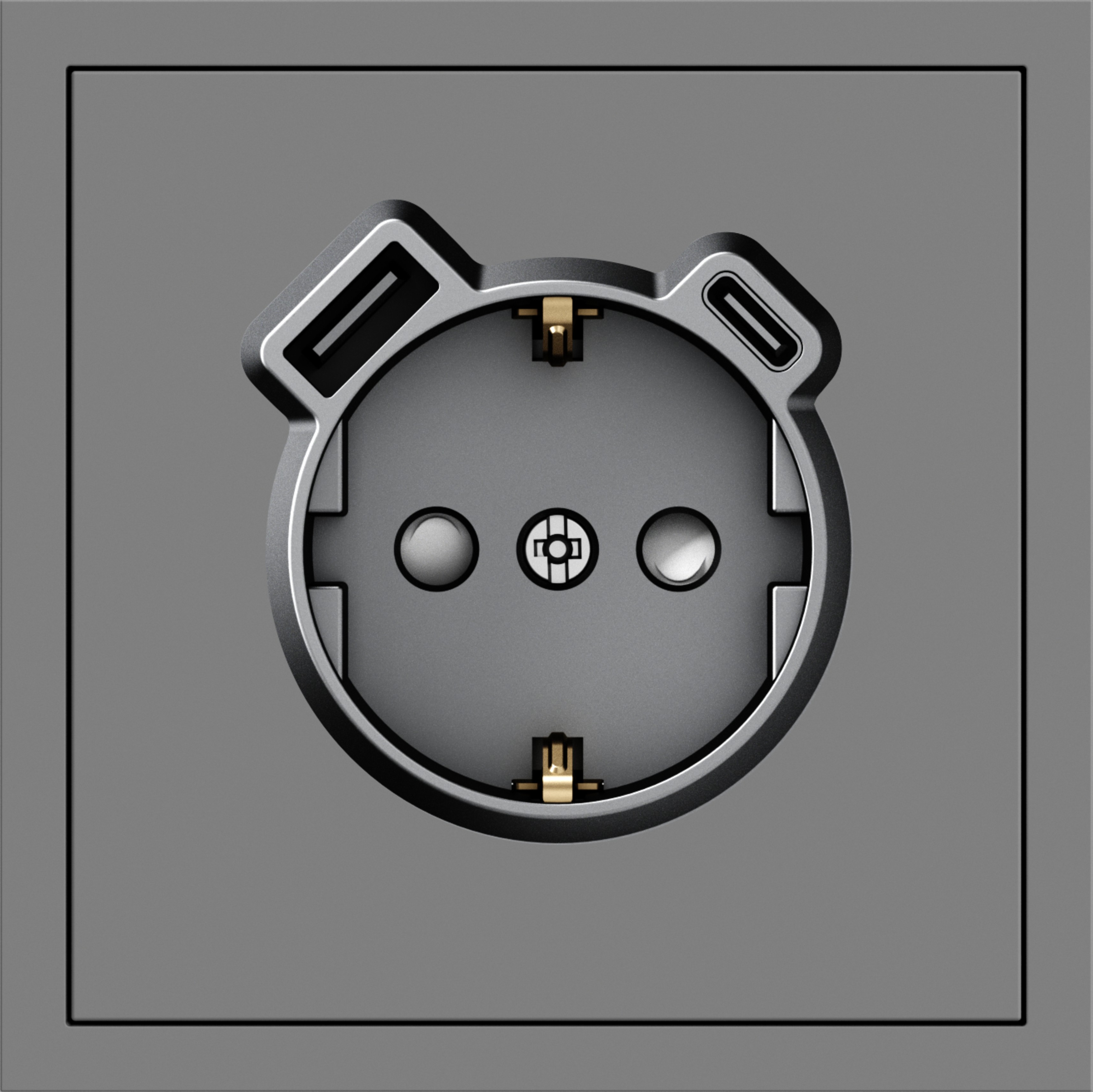 ER123USB-G розетка із заземленням 16А із USB-A 18W та Type-C 20W, механізм сірий Soft